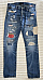 Polo Ralph Lauren Sullivan Slim Patchwork  Distressed Ripped Blue Jeans 34 x 34