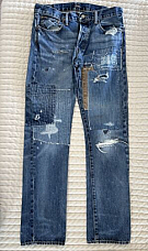 Polo Ralph Lauren Varick Slim Straight Patchwork Ripped Blue Jeans Mens 34x34